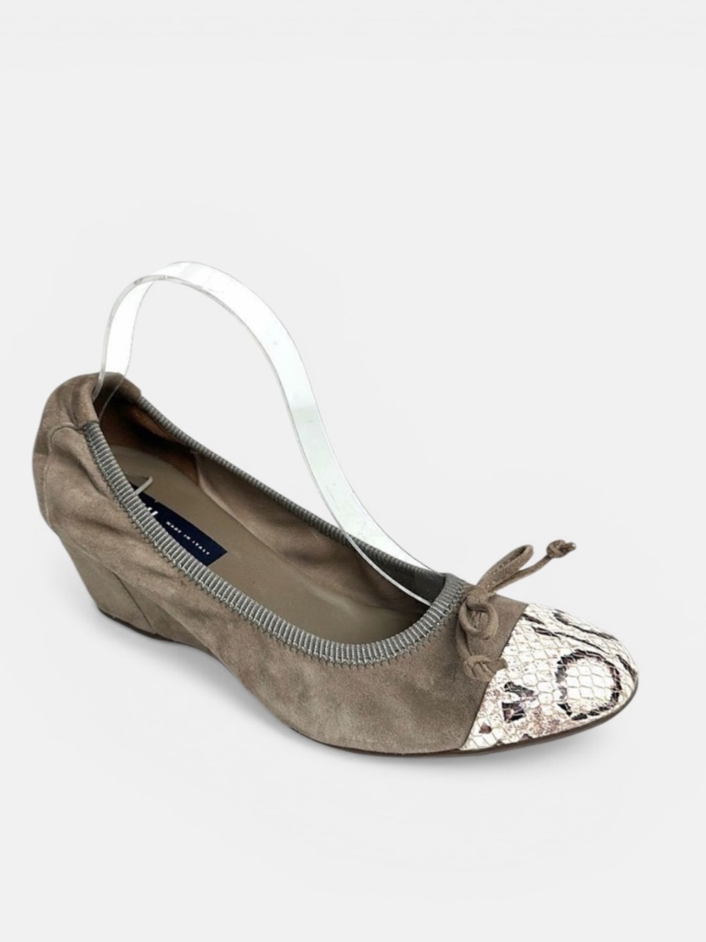 FRAU Suede Leather Wedge Pump Taupe Python Snake Print Toe IT 40 US 8
